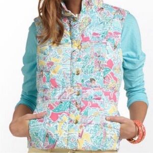 Lilly Pulitzer Quilted Down Puffer Vest In the Beginning Print Size XS